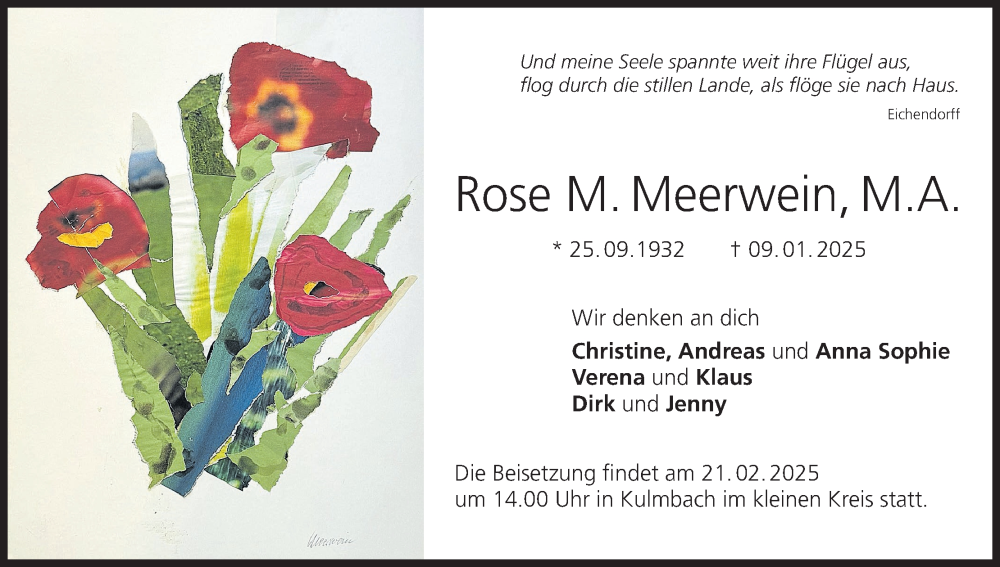  Traueranzeige für Rose M. Meerwein vom 15.02.2025 aus MGO
