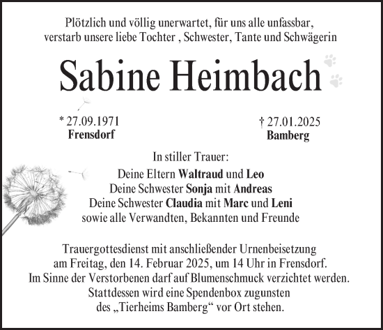 Anzeige von Sabine Heimbach von MGO