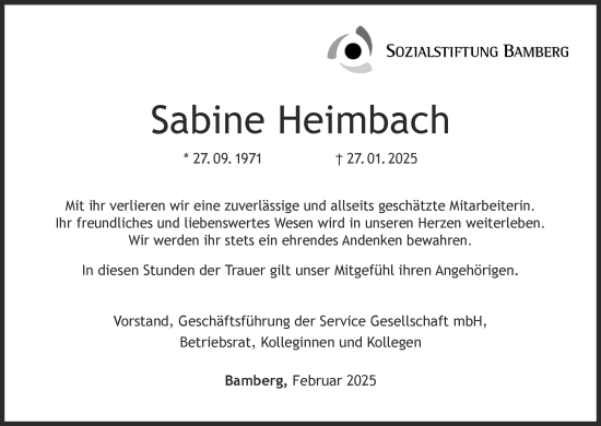 Anzeige von Sabine Heimbach von MGO