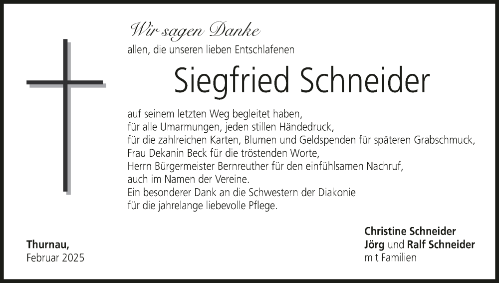  Traueranzeige für Siegfried Schneider vom 15.02.2025 aus MGO