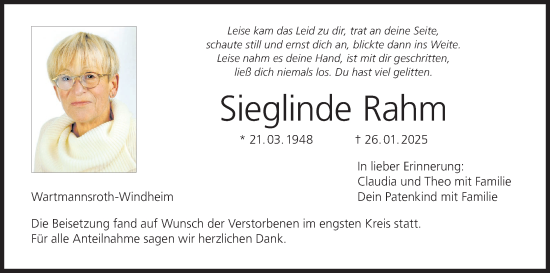 Anzeige von Sieglinde Rahm von MGO