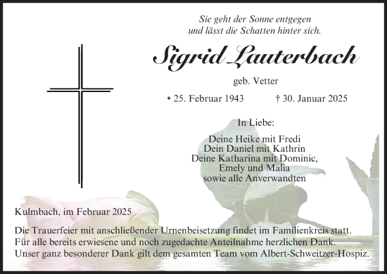 Anzeige von Sigrid Lauterbach von MGO