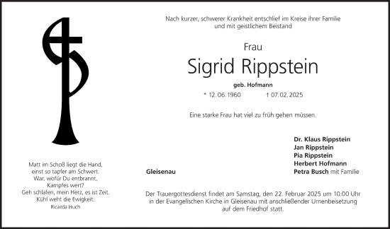 Anzeige von Sigrid Rippstein von MGO