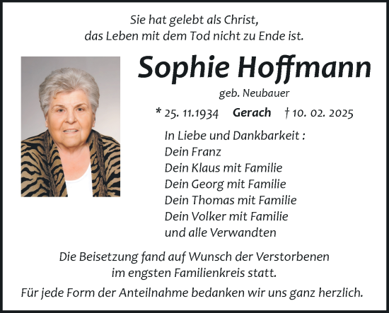 Anzeige von Sophie Hoffmann von MGO