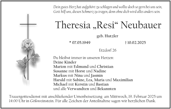 Anzeige von Theresia Neubauer von MGO