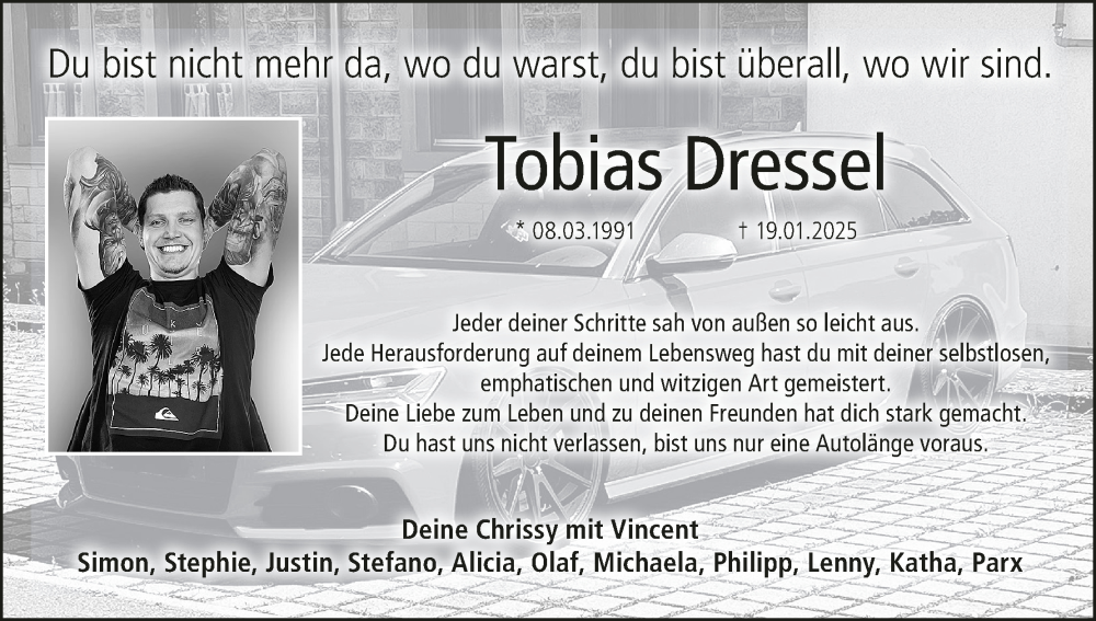  Traueranzeige für Tobias Dressel vom 01.02.2025 aus MGO