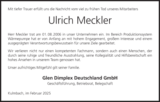 Anzeige von Ulrich Meckler von MGO