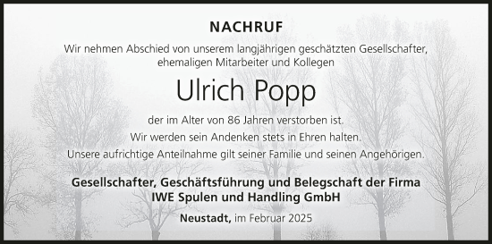 Anzeige von Ulrich Popp von MGO