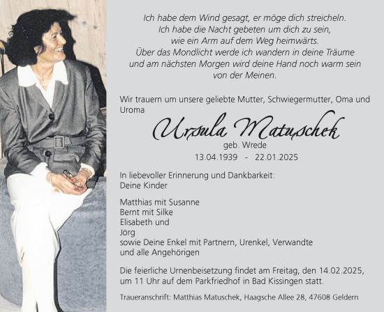 Anzeige von Ursula Matuschek von MGO