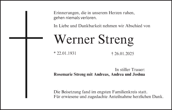 Anzeige von Werner Streng von MGO