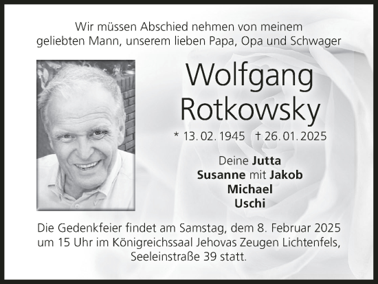 Anzeige von Wolfgang Rotkowsky von MGO