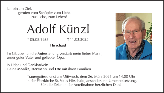 Anzeige von Adolf Künzl von MGO