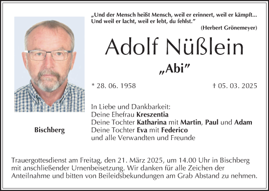 Anzeige von Adolf Nüßlein von MGO