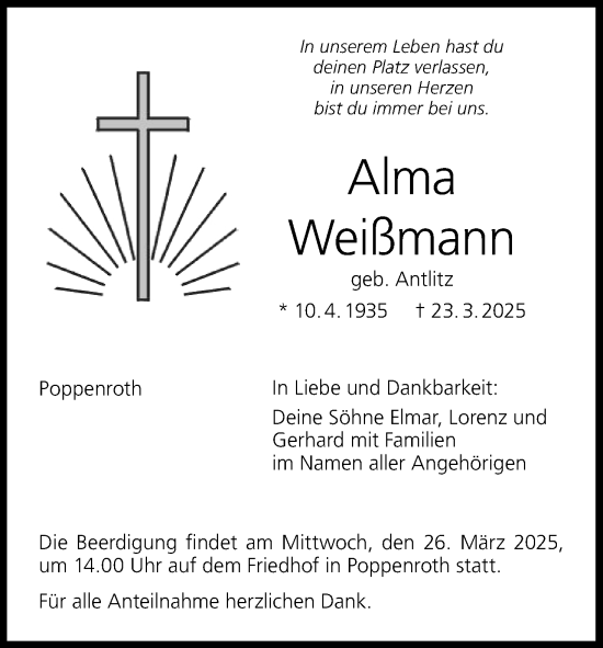Anzeige von Alma Weißmann von MGO