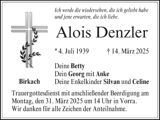 Anzeige von Alois Denzler von MGO
