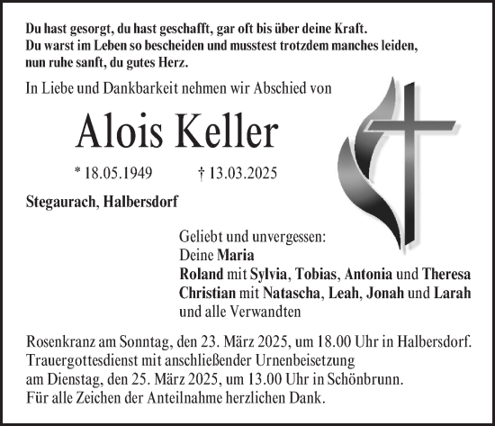 Anzeige von Alois Keller von MGO
