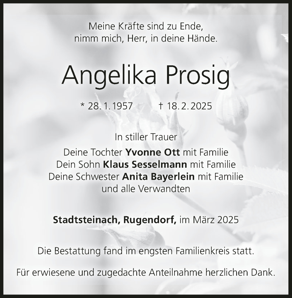  Traueranzeige für Angelika Prosig vom 20.03.2025 aus MGO