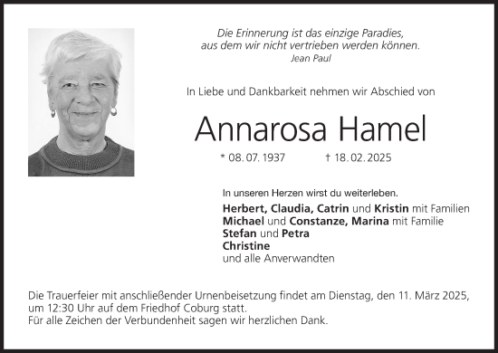 Anzeige von Annarosa Hamel von MGO