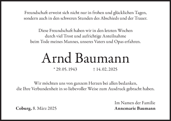 Anzeige von Arnd Baumann von MGO