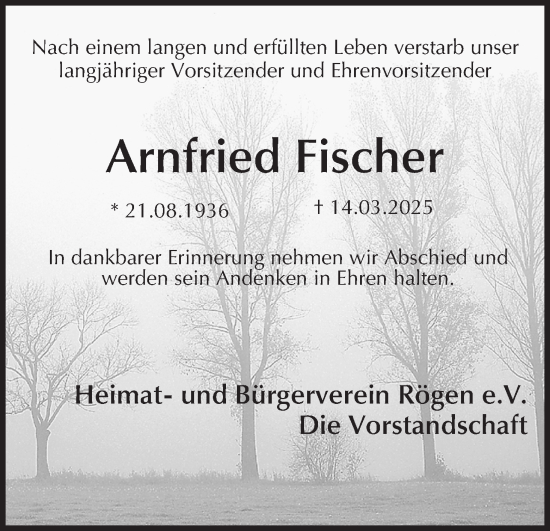 Anzeige von Arnfried Fischer von MGO