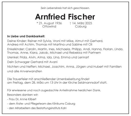 Anzeige von Arnfried Fischer von MGO