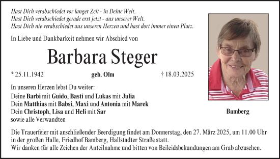Anzeige von Barbara Steger von MGO