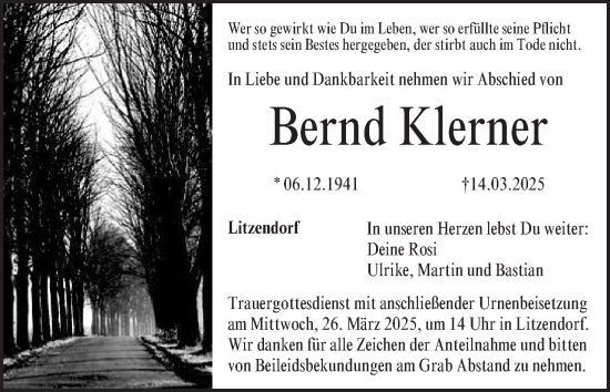 Anzeige von Bernd Klerner von MGO