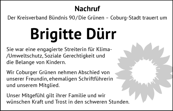 Anzeige von Brigitte Dürr von MGO