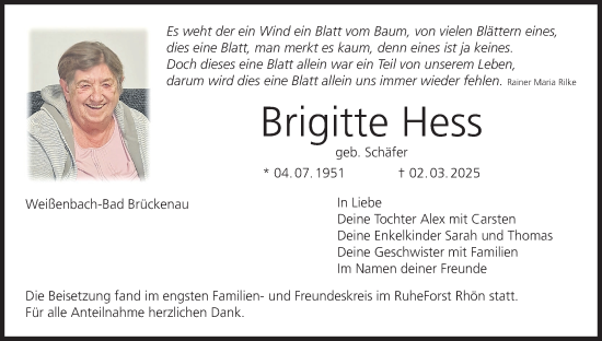Anzeige von Brigitte Hess von MGO