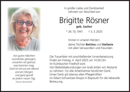 Anzeige von Brigitte Rösner von MGO