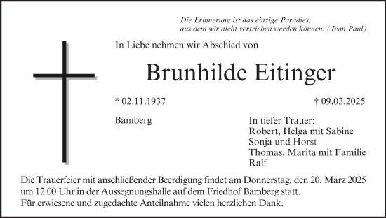 Anzeige von Brunhilde Eitinger von MGO