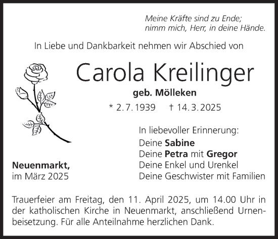Anzeige von Carola Kreilinger von MGO