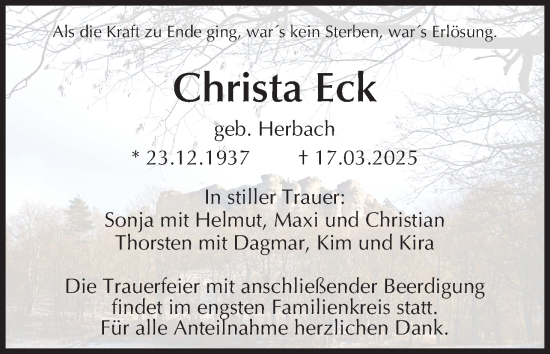 Anzeige von Christa Eck von MGO