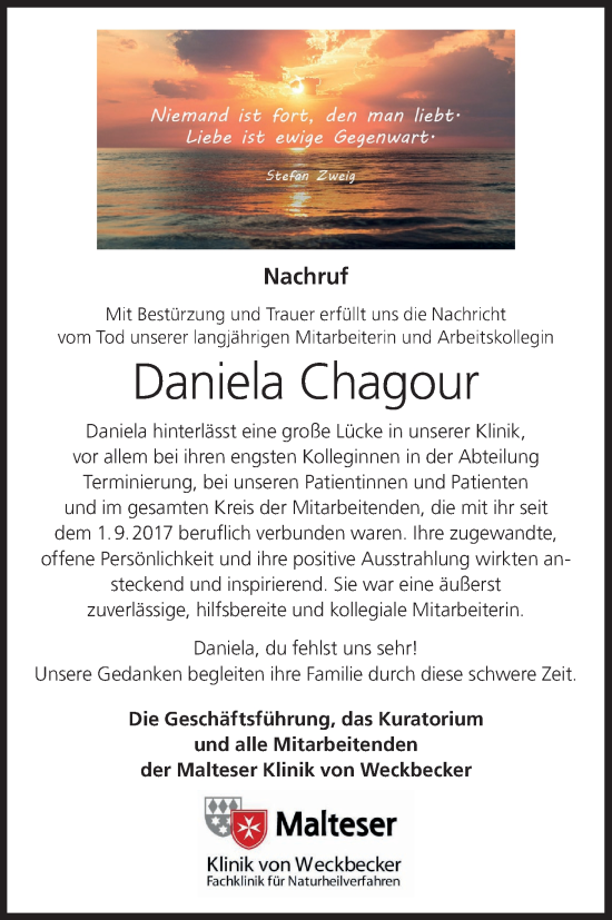 Anzeige von Daniela Chagour von MGO