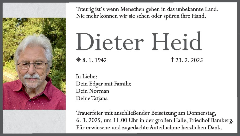  Traueranzeige für Dieter Heid vom 01.03.2025 aus MGO
