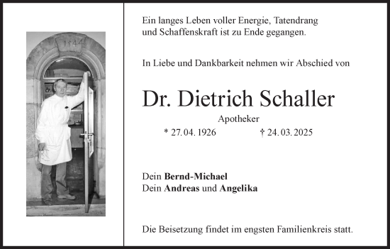 Anzeige von Dietrich Schaller von MGO