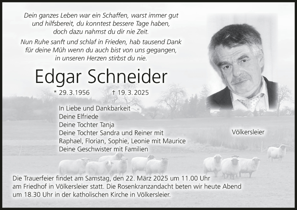  Traueranzeige für Edgar Schneider vom 21.03.2025 aus MGO