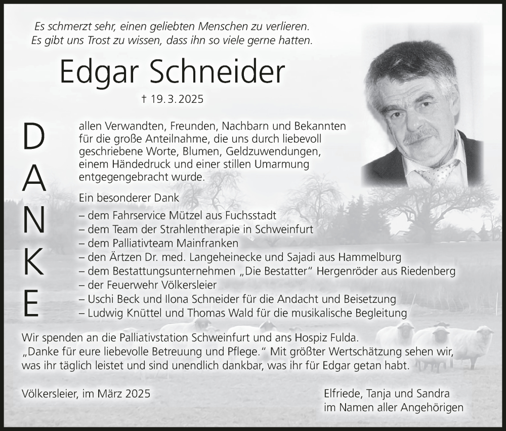  Traueranzeige für Edgar Schneider vom 29.03.2025 aus MGO
