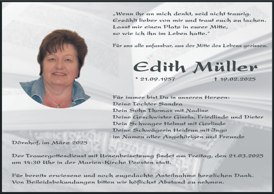 Anzeige von Edith Müller von MGO
