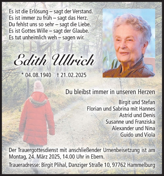 Anzeige von Edith Ullrich von MGO