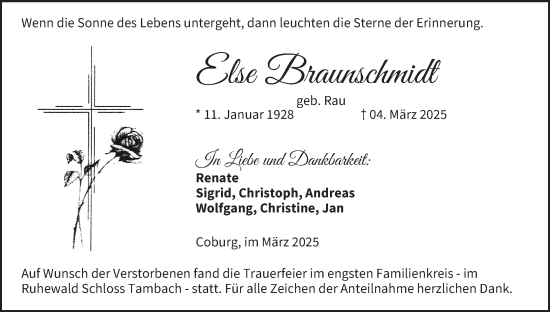 Anzeige von Else Braunschmidt von MGO