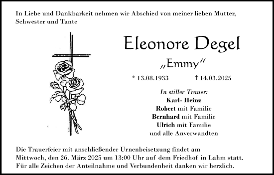 Anzeige von Emmy Degel von MGO