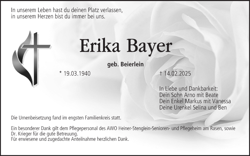  Traueranzeige für Erika Bayer vom 15.03.2025 aus MGO