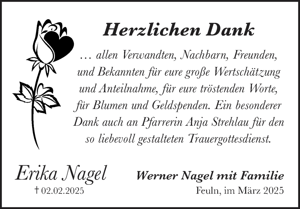  Traueranzeige für Erika Nagel vom 01.03.2025 aus MGO