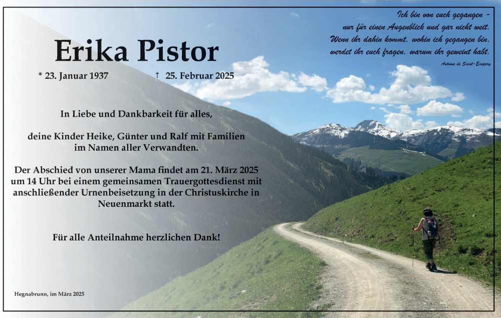  Traueranzeige für Erika Pistor vom 15.03.2025 aus MGO