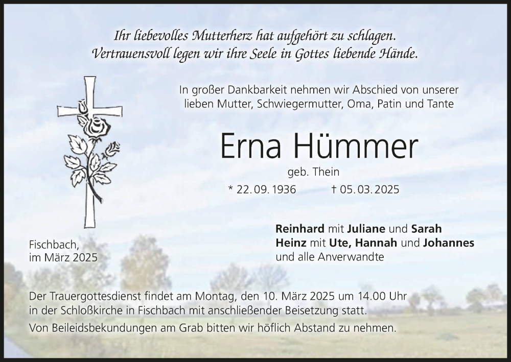  Traueranzeige für Erna Hümmer vom 08.03.2025 aus MGO