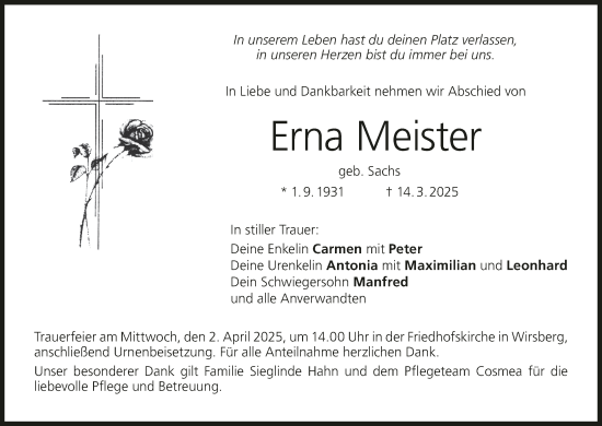 Anzeige von Erna Meister von MGO