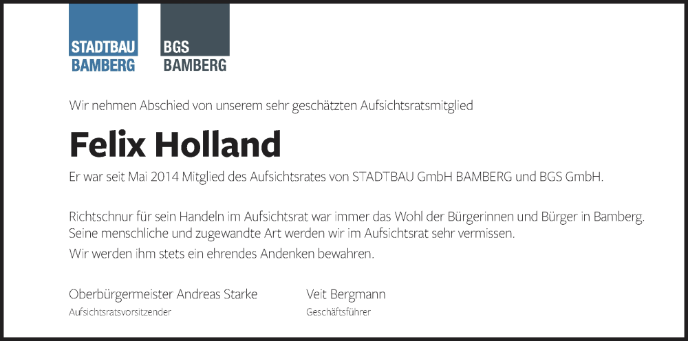  Traueranzeige für Felix Holland vom 22.03.2025 aus MGO