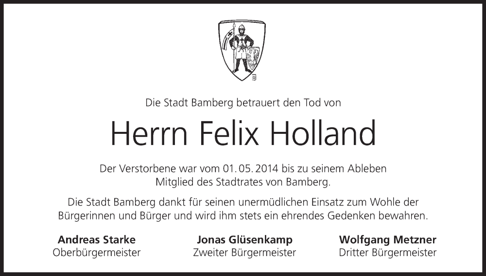  Traueranzeige für Felix Holland vom 22.03.2025 aus MGO