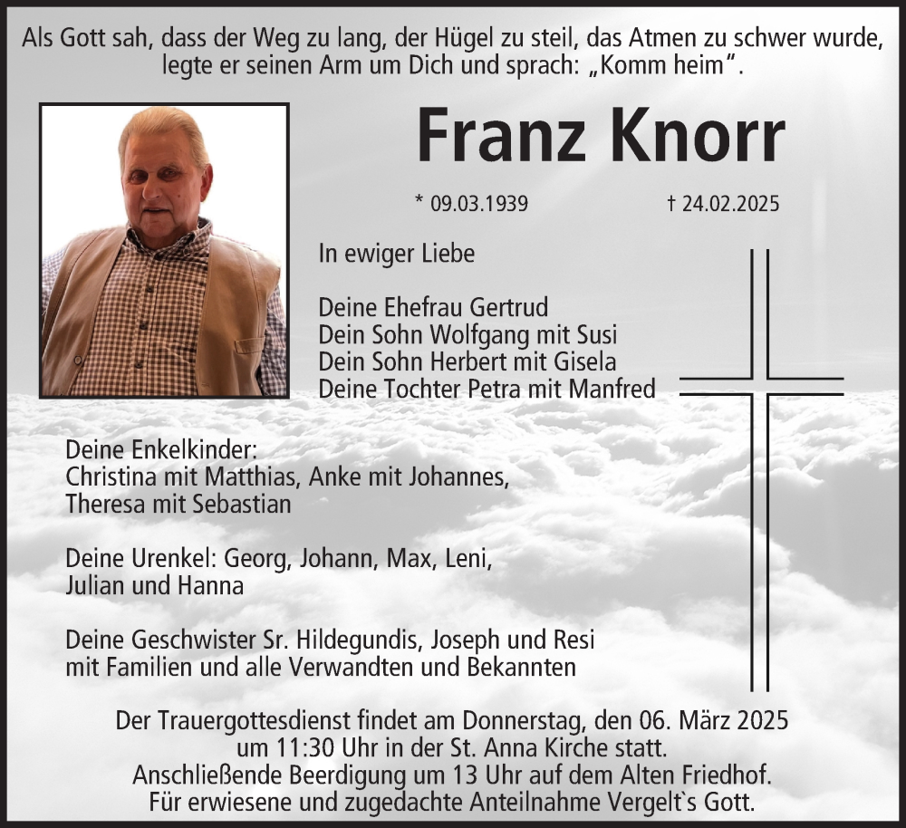  Traueranzeige für Franz Knorr vom 04.03.2025 aus MGO